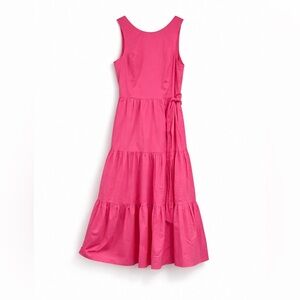 TAHARI Women's Sleeveless Cotton Poplin Tiered Ruffle‎ Maxi Dress sz14